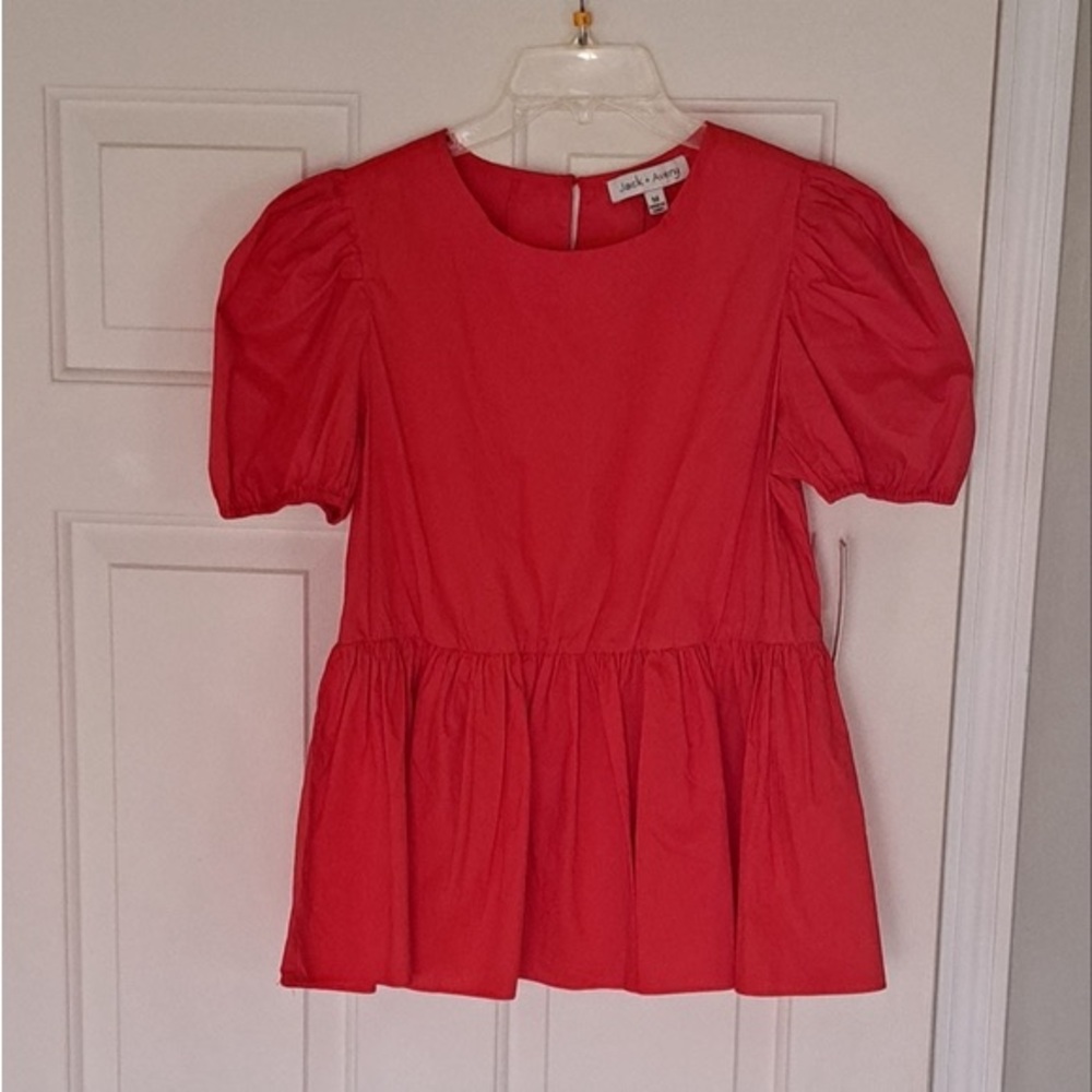 Vibrant Red Puff Sleeve Blouse - Picture 4 of 4